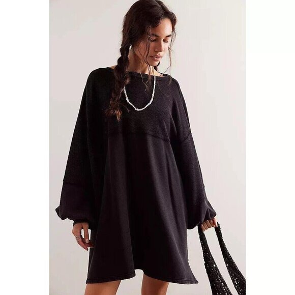 Free People We The Free Coastal Solid Crew Sweatshirt Top Oversized S NEW 275716